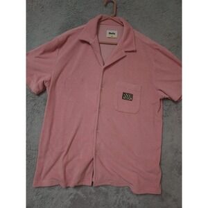 Duvin Designs Shirt Mens Large Terry Cloth Retro Pink Pocket Comfort Button Up L